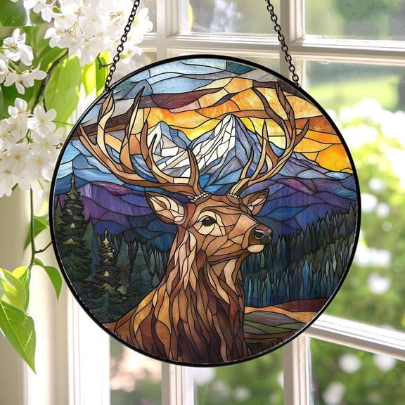Hunting Deer Glass Suncatcher, Wildlife Season Window Hanging, Hunter Nature, 3.5 in