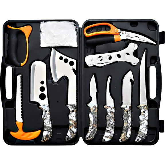Hunting Deer Knife Set Field Dressing Kit Portable Butcher Game Processor Set, 12 Pieces