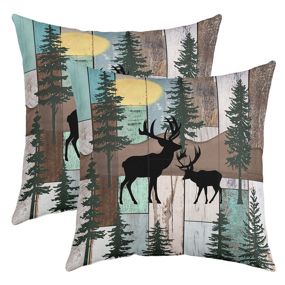 Mancheng-zi Rustic 18x18 Inch Pillow Cover - Deer & Mountain Hunting Theme For Cabin Decor - View #5