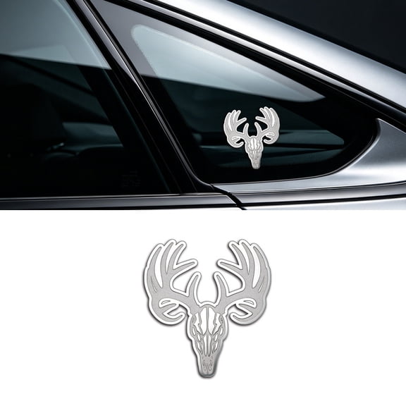 Hunting Deer Skull Metal Decal, 1.5mm Anti-Rust Stainless Steel Car Sticker, Waterproof Emblem for Vehicle, Guitar, Piano & Home Decor