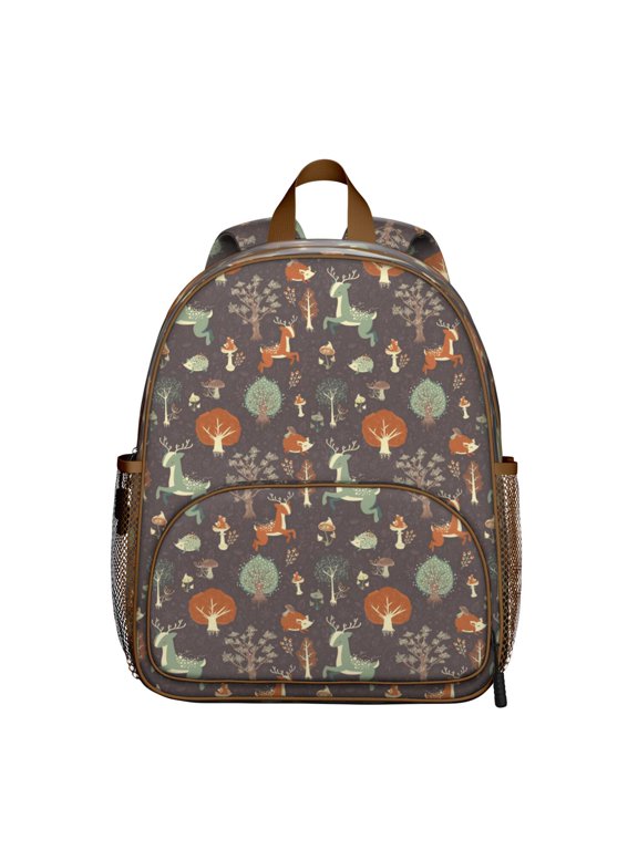 Hunting Deer Student Backpack – Artistic Rustic Print With Wild Woodland Buck Nature Design Nordic Ethnic Geometric Aesthetic