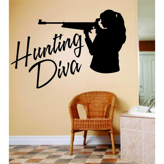 Hunting Diva Letters With Deer Buck Image Animal Hunting Hunter picture Art Girl Ladies Sticker Vinyl Wall Decal 10 X 20 Inches