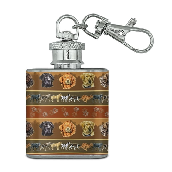 Hunting Dog Breeds Paw Prints Stainless Steel 1oz Mini Flask Key Chain