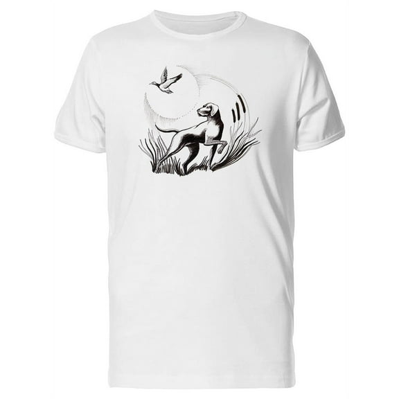 Hunting Dog & Duck Flying Sketch T-Shirt Men -Image by Shutterstock, Male Medium