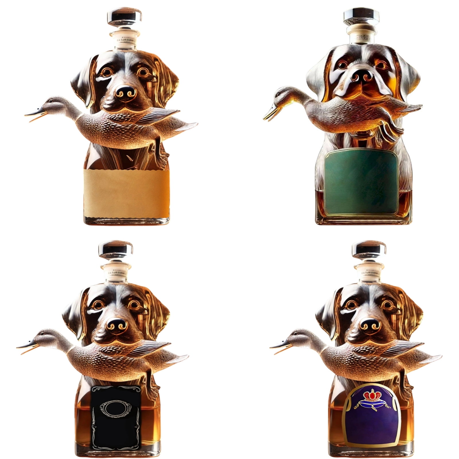 Whiskyflasche Mit Jagdhund Gravur - 3D Glas Dekanter Für Whisky & Wein