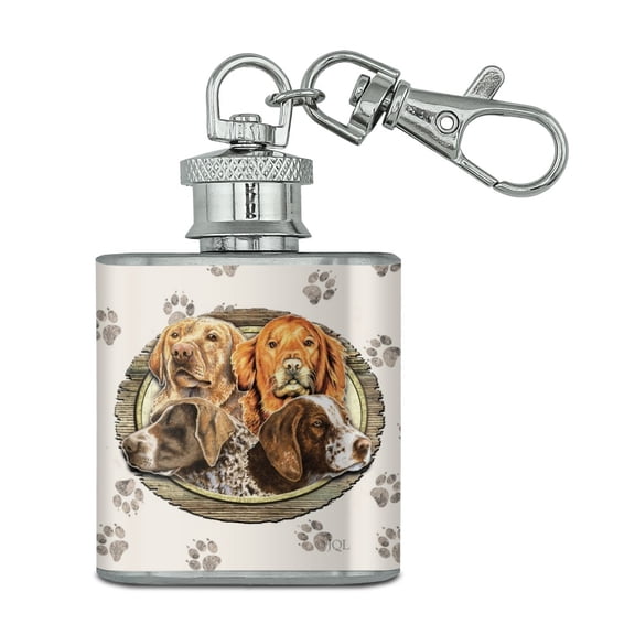 Hunting Dogs Oval Stainless Steel 1oz Mini Flask Key Chain