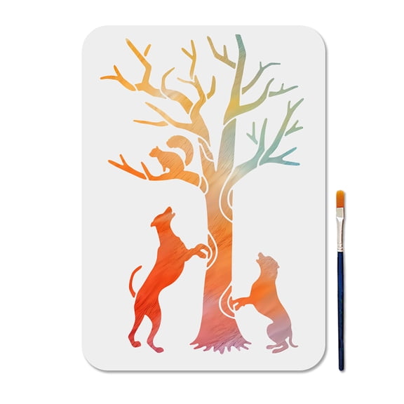 Hunting Dogs Stencil Big Tree Squirrels Art Craft Stencils 11.78.3inch Reusable Outdoor Animals Template Set