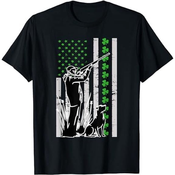 Hunting Duck With Gun St Patricks Day USA Flag Hunter T-Shirt