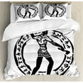 thumbnail image 1 of Hunting Duvet Cover Set Queen Size, Tribal African Person Figure with Lance Hunting Folklore Ethnic Symbols Circle, Decorative 3 Piece Bedding Set with 2 Pillow Shams, Black White, by Ambesonne, 1 of 3