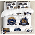 thumbnail image 1 of Hunting Duvet Cover Set, Shield Set Hunting Sports Club Emblems with Animals, Decorative 3 Piece Bedding Set with 2 Pillow Shams, King Size, Dark Blue White Brown, by Ambesonne, 1 of 3