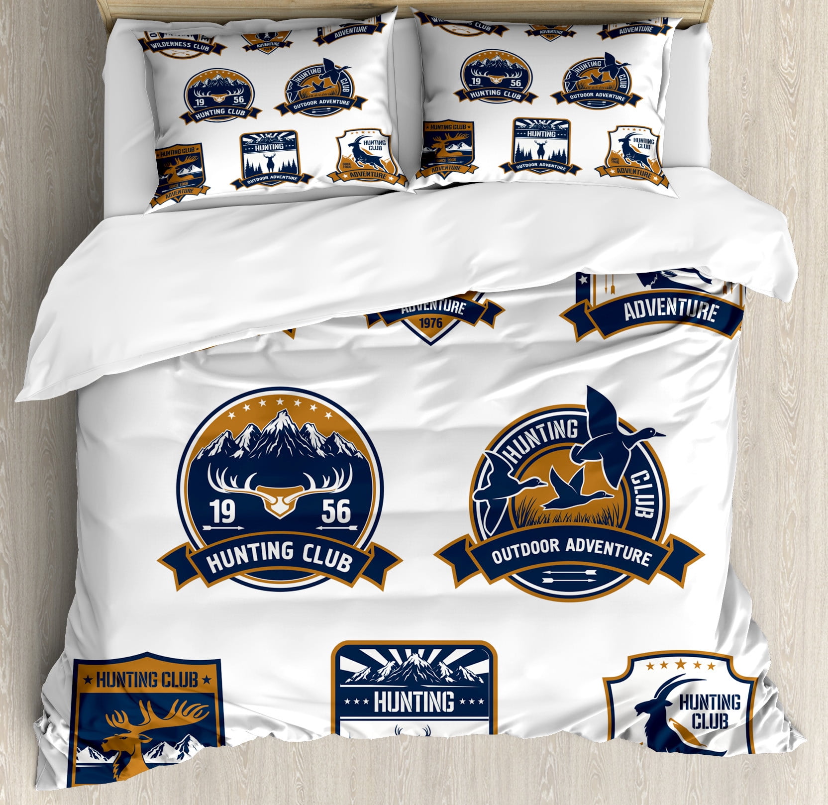 Hunting Duvet Cover Set King Size, Shield Icons Set Hunting Sports Club