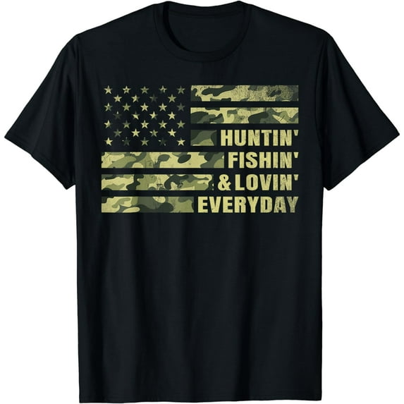 Hunting Fishing Loving Every Day Camo American Flag Patriot T-Shirt