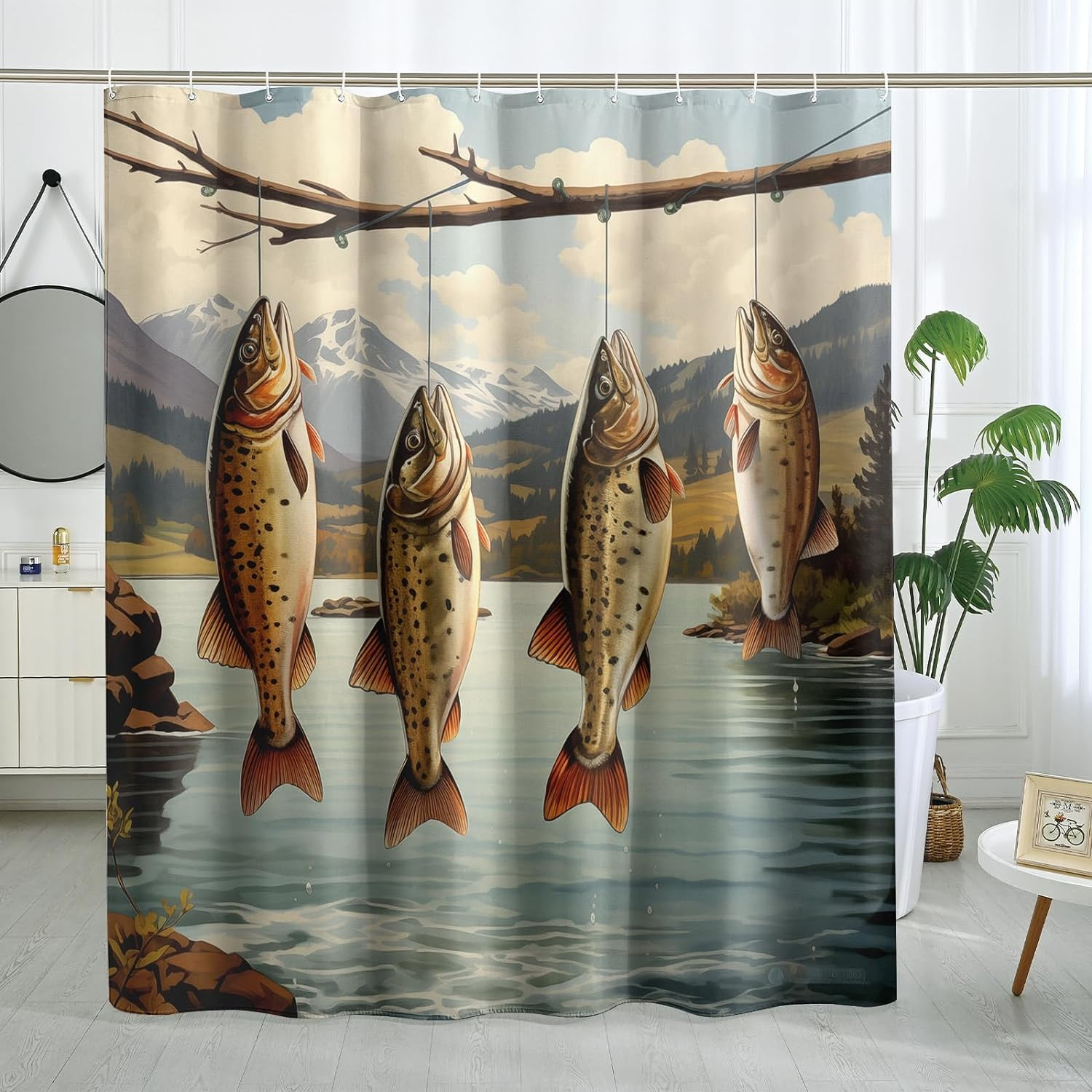 Hunting Fishing Shower Curtain Country Trout Shower Curtains Farmhouse