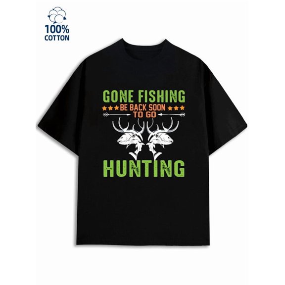Greenink Hunting Fishing T-Shirt for men fishing 180G Cotton black fishing for men funny Retro Unisex Shirt Cotton tshirts Classic Unisex Shirt Graphic Tee tshirts Casu