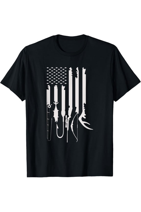 Hunting Fishing USA Flag American Themed Decor T-Shirt