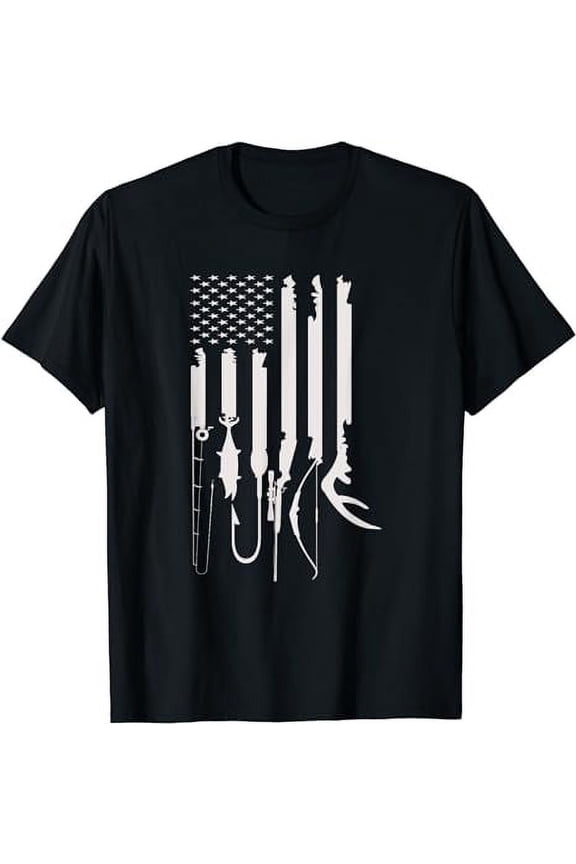 Hunting Fishing USA Flag American Themed Decor T-Shirt