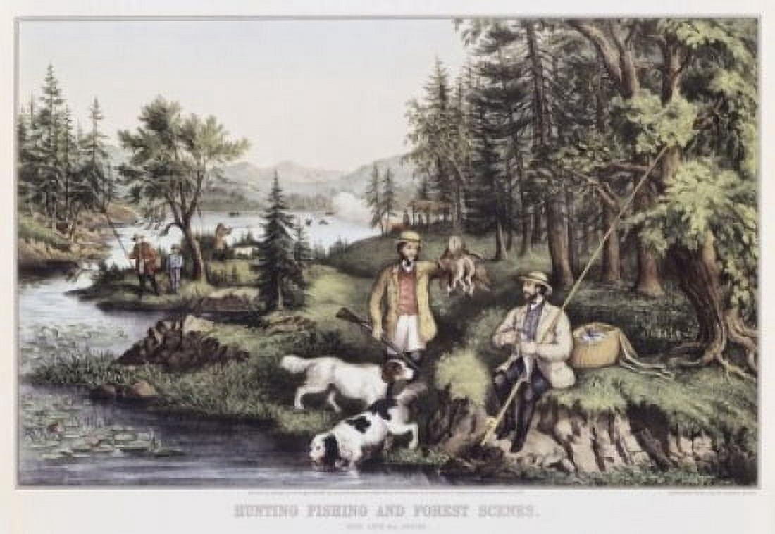 Hunting Fishing and Forest Scene Currier & Ives (active 1857-1907American) Canvas Art - Currier and Ives (18 x 24)
