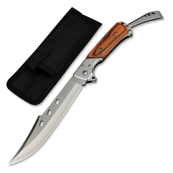Hunting Folding Knife with Rosewood Handle, EDC Pocket Knife, Foldable Long Blade Pocket Knife, Outdoor Survival Knife
