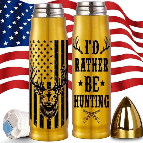 Hunting Gifts for Men Who Have Everything, Cool 17 oz Deer Hunting Bullet Tumbler, I''d Rather Be Hunting Bullet Thermos, Unique Birthday Gifts for Men Dad Hunters