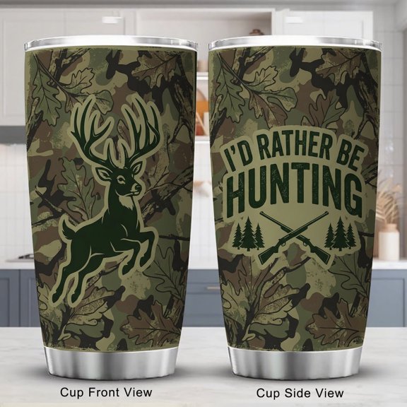 Hunting Gifts for Men – Funny 20oz Tumbler with Lid, I'd Rather Be Hunting Design, Unique Christmas, Xmas and Birthday Gift for Hunters, Perfect for Dad, Son, Husband, or Friends