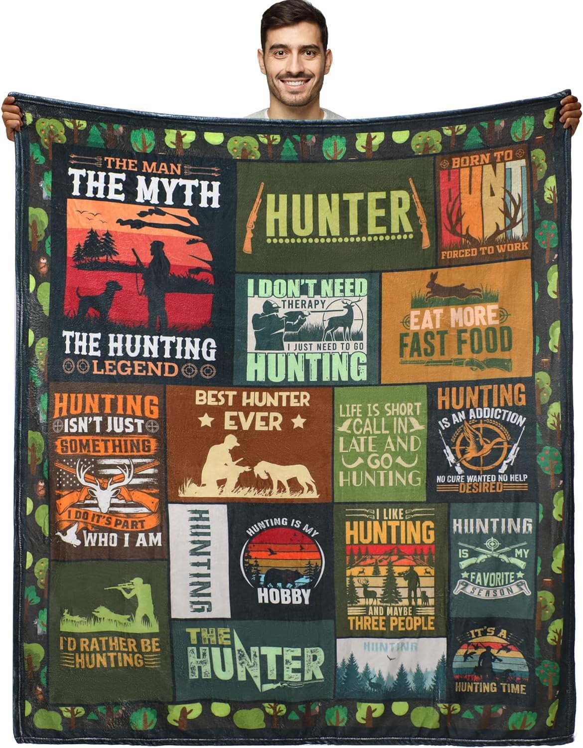 Hunting Gifts Men Hunter Blanket - Hunting Gifts for Men, Unique Gifts for Hunters Dad Boys, Throw Gift for Deer Hunting Lover, Funny Mens Hunting Blankets Gift 50"x60"