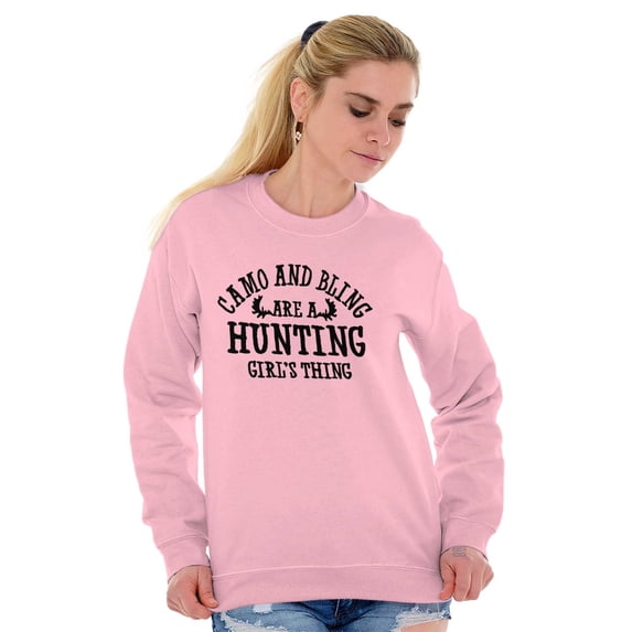 Hunting Girl's Thing Camo and Bling Women Crewneck Sweatshirt Brisco Brands L