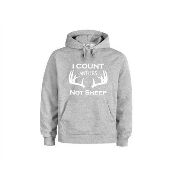 Hunting Hoodie, I Count Antlers Not Sheep, Deer Hunting, Gift For Hunter, Unisex Hoodie, Girl Hunter, Hunting And Fishing, Outdoors Gear, Grey (White Text), XL