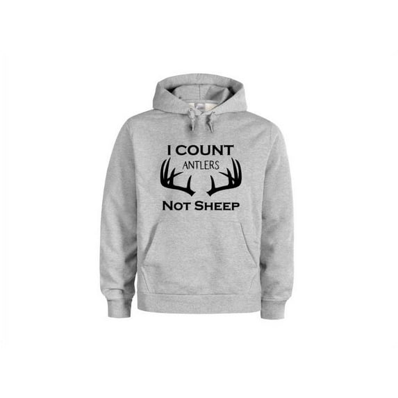 Hunting Hoodie, I Count Antlers Not Sheep, Deer Hunting, Gift For Hunter, Unisex Hoodie, Girl Hunter, Hunting And Fishing, Outdoors Gear, Grey (Black Text), LARGE