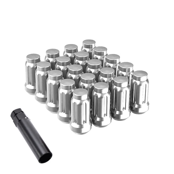 Hunting Horse M12X1.25 Silver 6pt Spline Closed End Acorn Conical Lug Nuts with 1 Spline Key For Wheels, 20 Pack