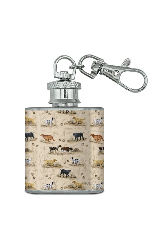 Hunting Hunter Dog Breeds Lab Retriever Stainless Steel 1oz Mini Flask Key Chain