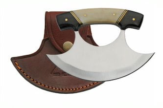 Hunting Knife | 5.5" Ulu Knife Bone/Horn Handle Alaskan Inuit Eskimo + Sheath