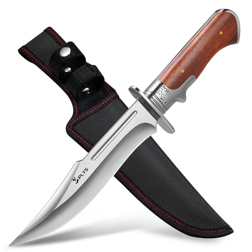 Plys Hunting Knife with Nylon Sheath, 6.9 inch Fixed Blade Outdoor Knife, Full Tang Camping Survival Tactical Knife