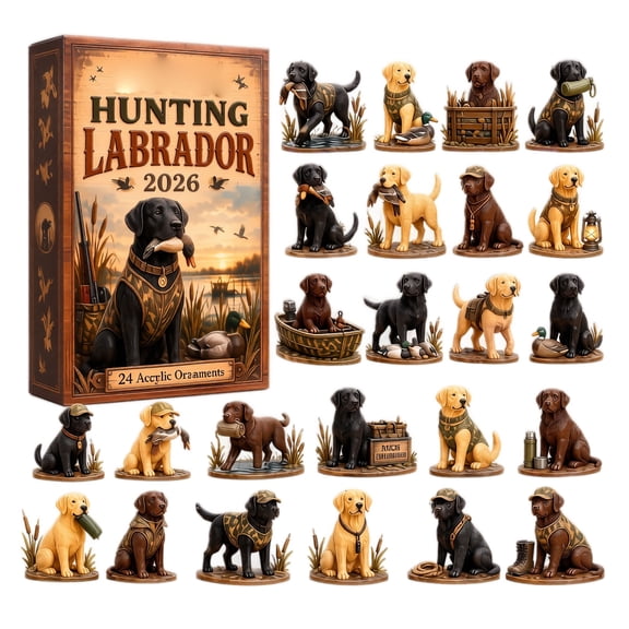 Hunting Labrador Retriever Advent Calendar 2026, 24 Pcs 2D Acrylic Ornaments Countdown Advent Calendar, Outdoor HuntingThemed Christmas Surprise Gift Box for Dog Hunters Enthusiasts