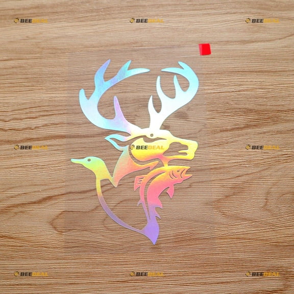Hunting Life Deer Duck Fish Fishing Hunter Sticker Decal Vinyl - Holographic Iridescent 6 Inches - No Background Die Cut for Car Boat Laptop Cup