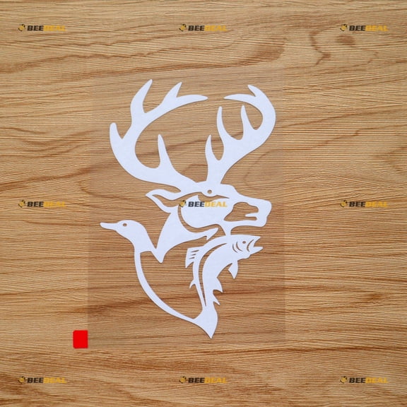 Hunting Life Deer Duck Fish Fishing Hunter Sticker Decal Vinyl - White 6 Inches - No Background Die Cut for Car Boat Laptop Cup
