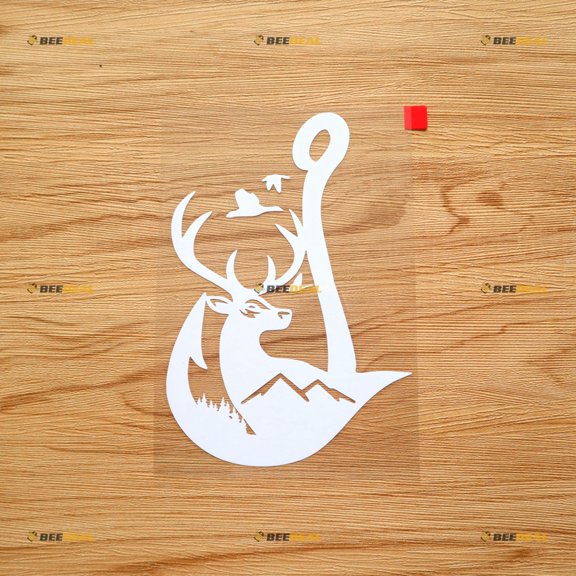 Hunting Life Deer Flying Ducks Fishing Hook Trees Moutain Hunter Sticker Decal Vinyl - White 6 Inches - No Background Die Cut for Car Boat Laptop