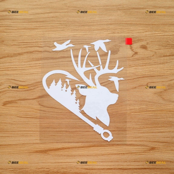 Hunting Life Flying Ducks Deer Fishing Hook Trees Hunter Sticker Decal Vinyl - White 6 Inches - No Background Die Cut for Car Boat Laptop Cup