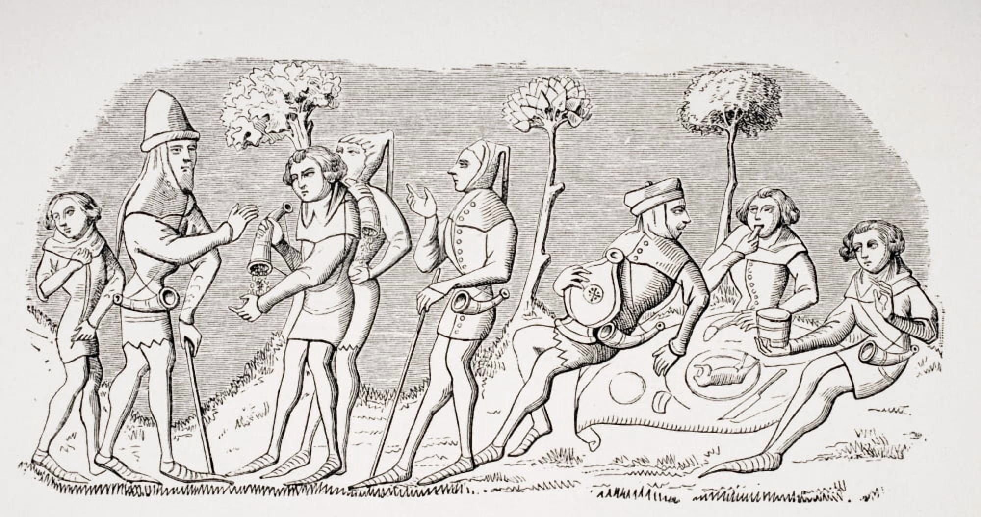 Hunting Meal 19Th Century Reproduction Of Miniature In Manuscript Of Livre Du Roy Modus Canvas Art - Ken Welsh Design Pics (40 x 20)
