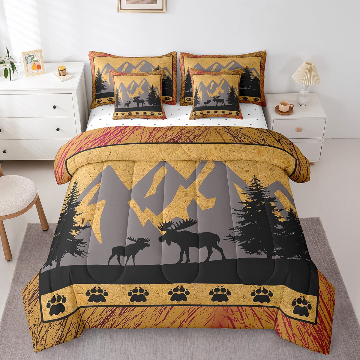 Plaid Duvet Cover King Farmhouse Rustic Comforter Set For Kids, Hunting  Bear Moose Deer Quilt Twin Size Country Bedding, image size:1200x1200