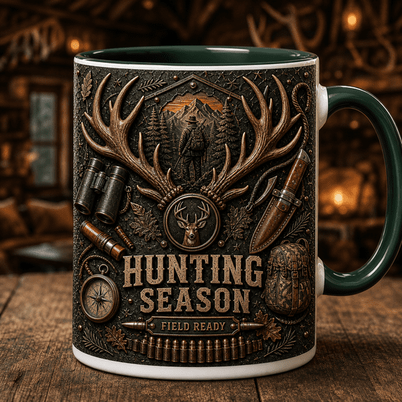 Hunting Mug 3D Effect Deer Antlers Field Ready Gift for Hunters