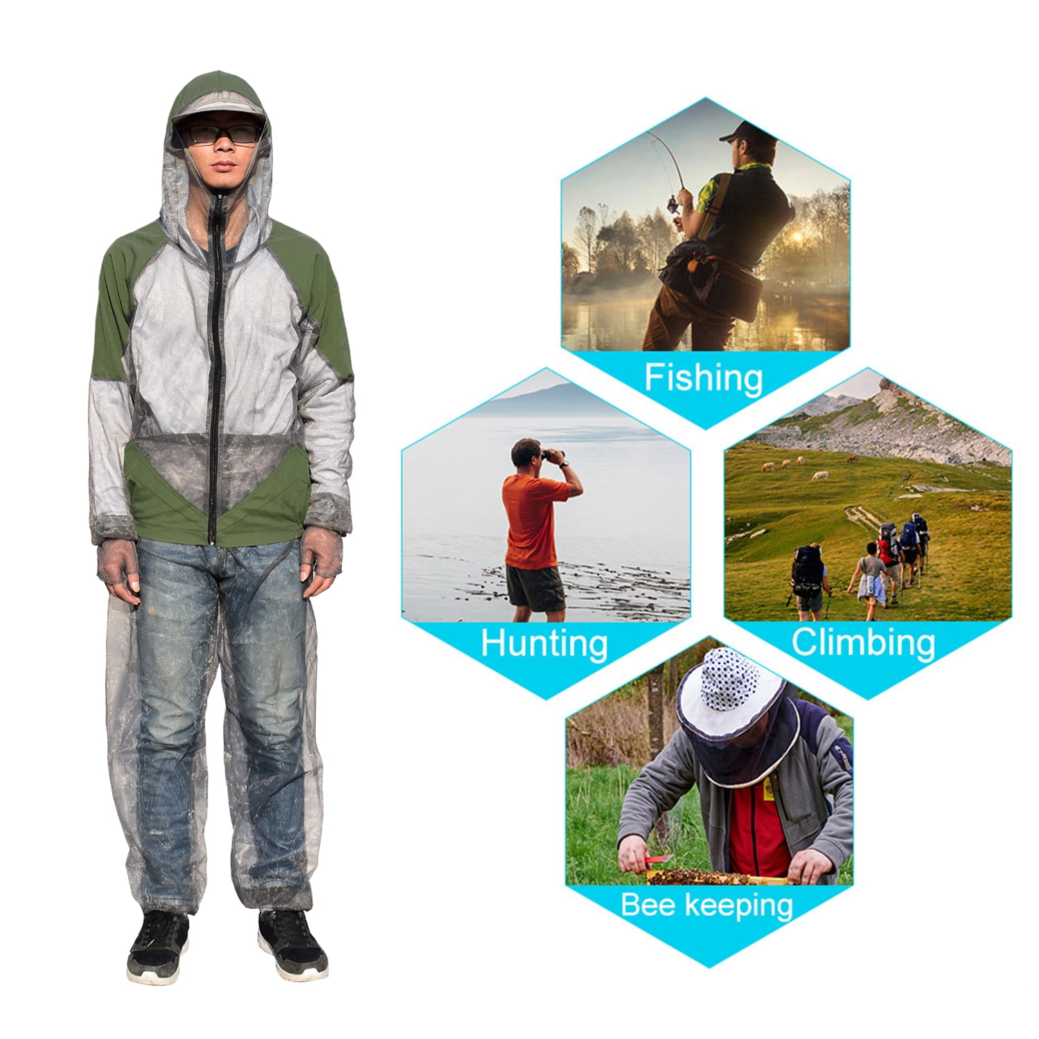 Hunting Outdoor  Repellent Suit Bug Jacket Mesh Hooded Suits Fishing Hunting Camping Jacket  Protective Mesh Fishing Clothes  Prevent Suit