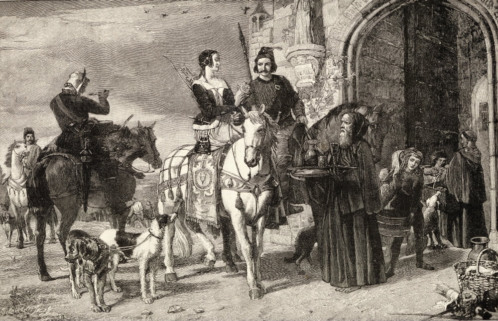 Hunting Party Refreshing Scene At The Gate Of A Monastery From The Picture By JR Herbert Canvas Art - Ken Welsh Design Pics (19 x 12)