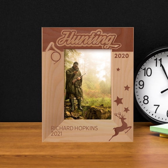 Hunting Personalized Wooden Frame 3 1/2" x 5" Brown (Vertical)