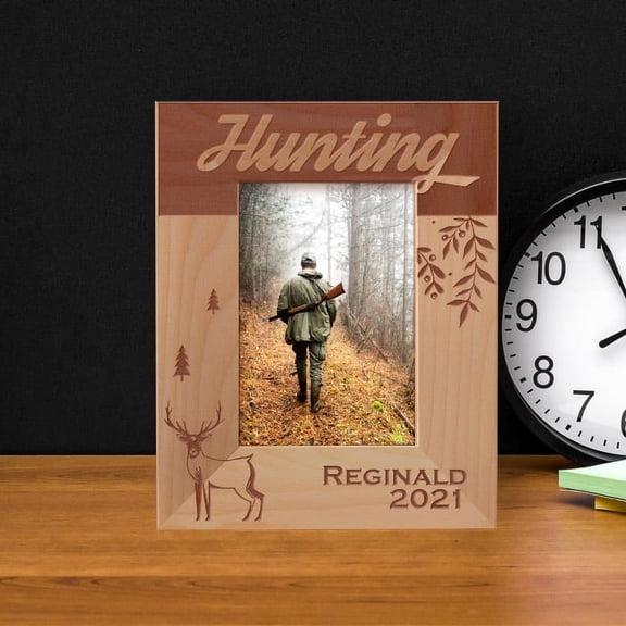 Hunting Personalized Wooden Frame 3 1/2" x 5" Brown (Vertical)
