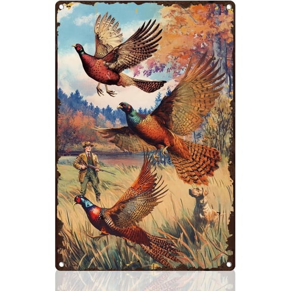 Hunting Pheasants Retro Wall Decor Metal Tin Sign 8" x 12" Hunter Firearm Vintage Wall Art Poster for Man Cave Home Coffee Cafes Room Garage Office Clubs Decor Gift