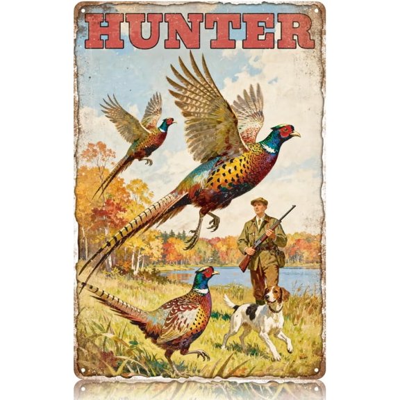 Hunting Pheasants Vintage Metal Tin Signs, 8x12 Inch Winchester Hunter Funny Wall Art Sign Rustic Metal Wall Decor Poster Plaque for Man Cave Home Coffee Cafes Office Bar Pub Garage Bedroom
