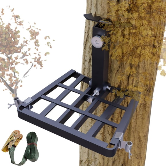 Hunting Saddle Platform Tree Stand 15"x13" All-metal Structure Durable 500 Lbs Capacity W/2pcs Branch Holders & Ratchet Straps For Securing Climbing Adjustable Folding Ridge Grips (heavy-duty)