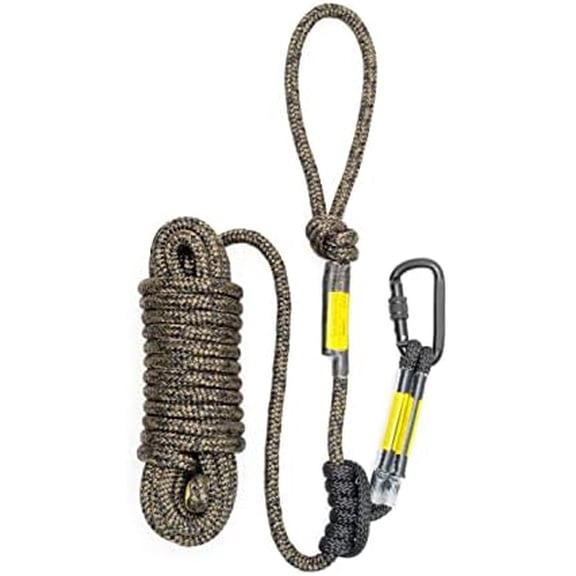Hunting Safety Linemans Rope 30ft with Prusik Knot and Single Carabiner for Hunter Climbing Tree Stand Hanging Ladder Stand or Bow Lifeline,Fall Protection When Hunting on Stands$$