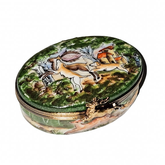 Hunting Oval w Relief Painting Overstock Sale Limoges Box Limoges Box Porcelain Figurine