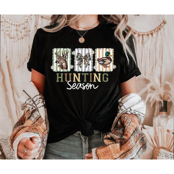 Hunting Season Shirt, Camo Coquette Bow Tee, Duck Hunting Tee, Whitetail Deer Graphic, Shirt, Preppy,, F7360 All Size S-5Xl